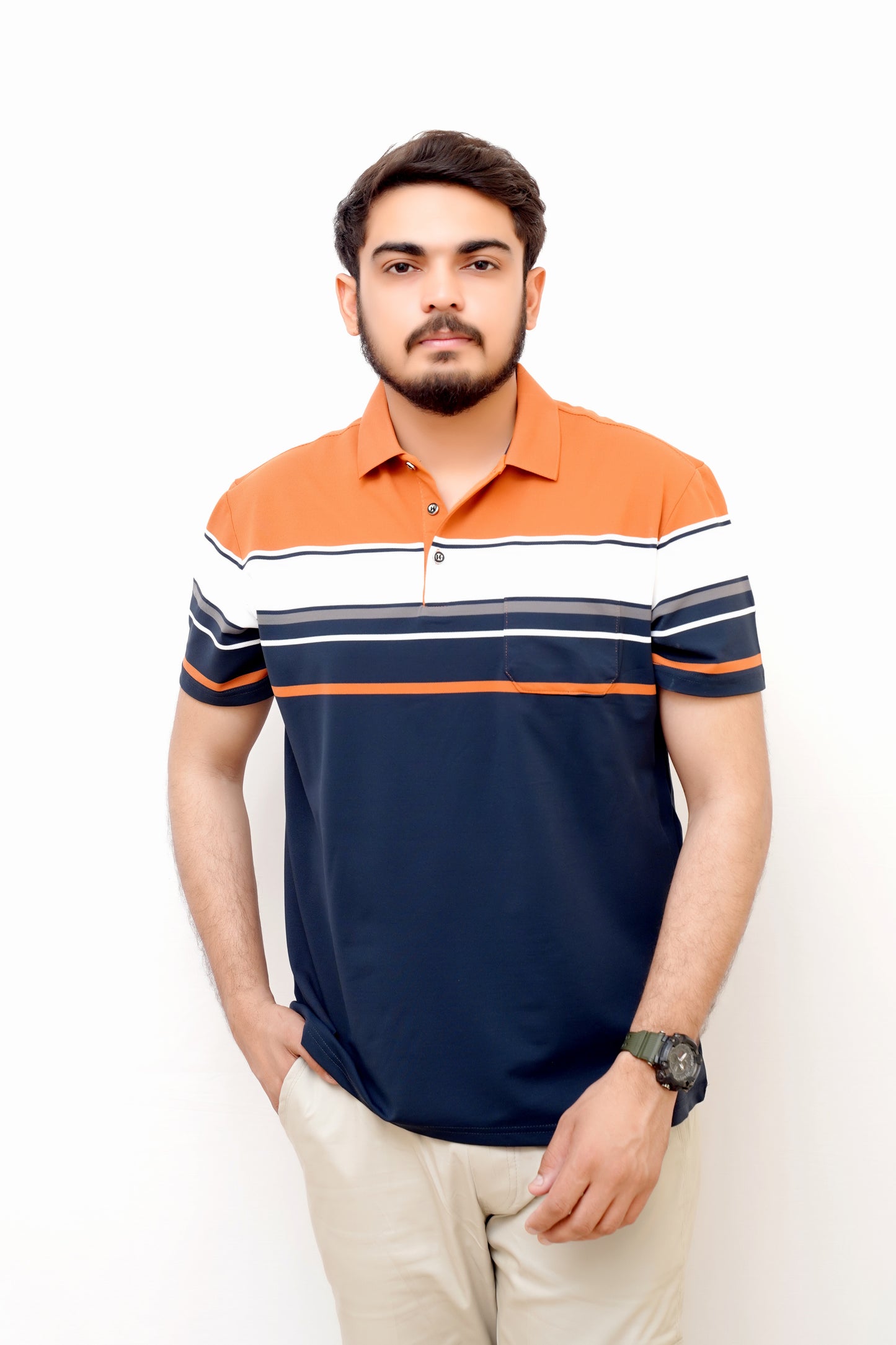 Elegant Pocket Style Polo – Imported-Orrange&Blue Lining