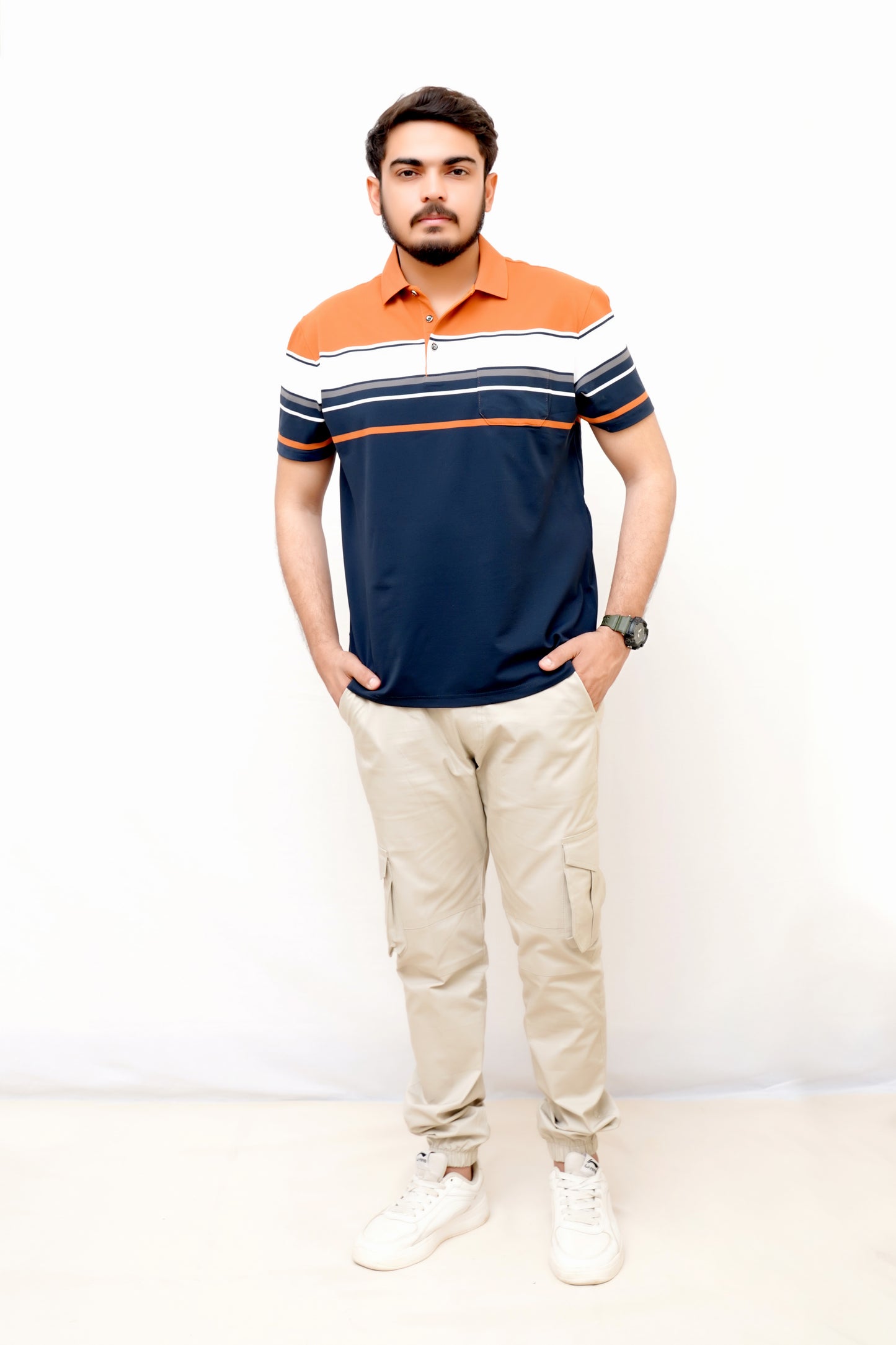 Elegant Pocket Style Polo – Imported-Orrange&Blue Lining