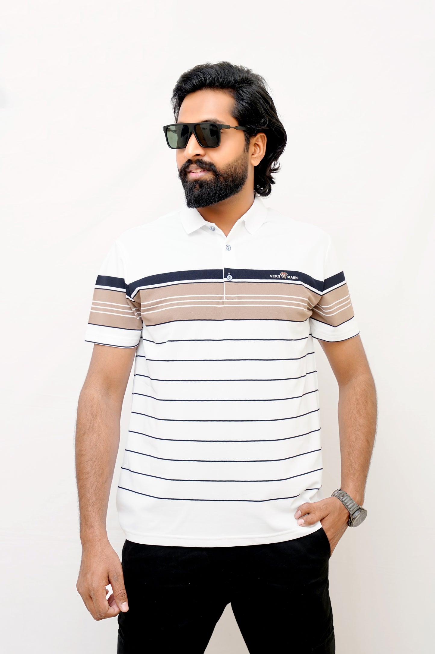 Elegant Striped Polo – Imported-White