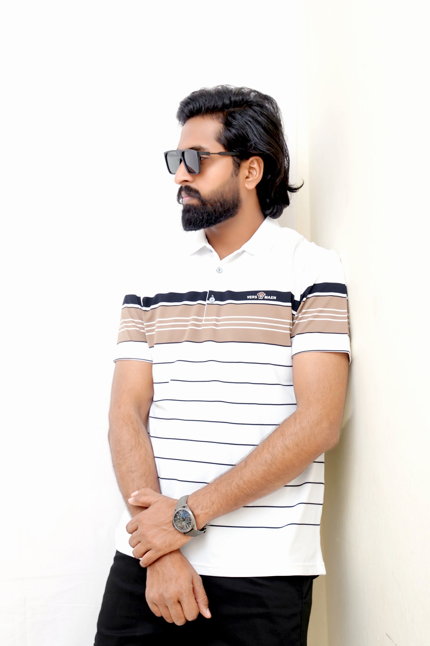 Elegant Striped Polo – Imported-White