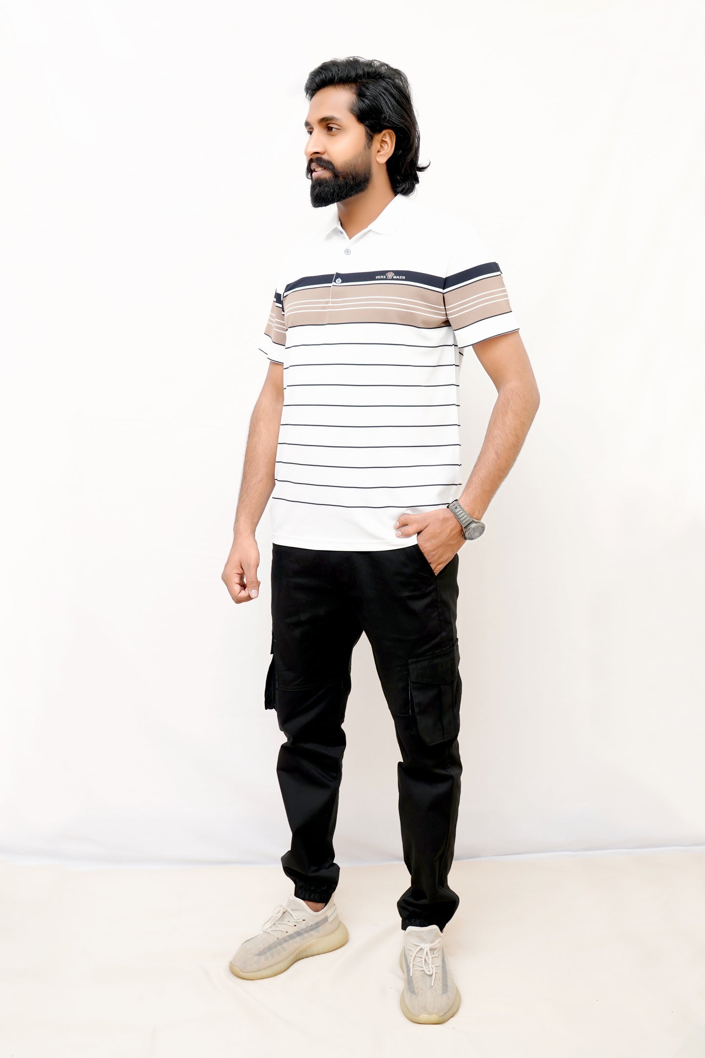 Elegant Striped Polo – Imported-White