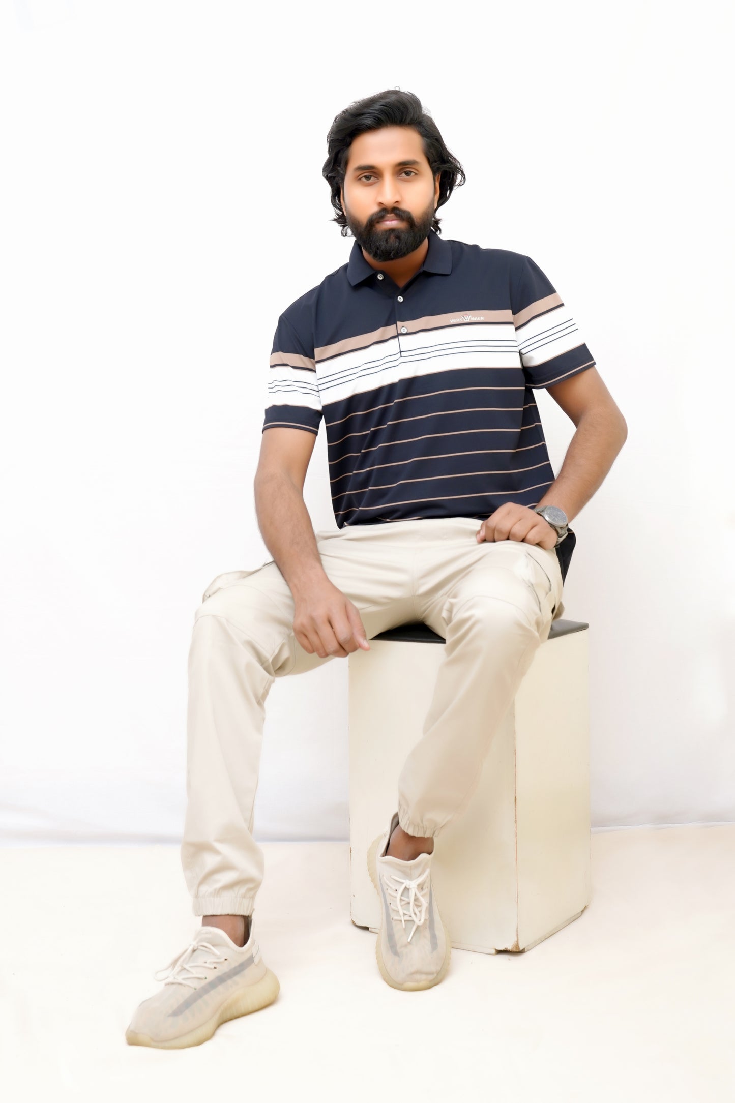 Elegant Lined Polo – Imported China Cotton-Navy Blue