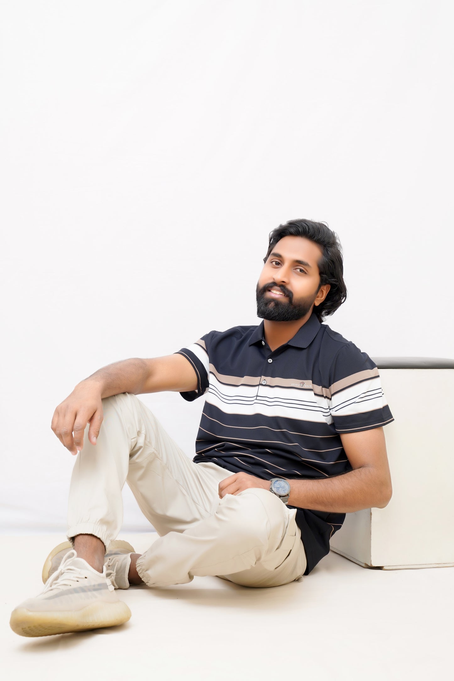 Elegant Lined Polo – Imported China Cotton-Navy Blue