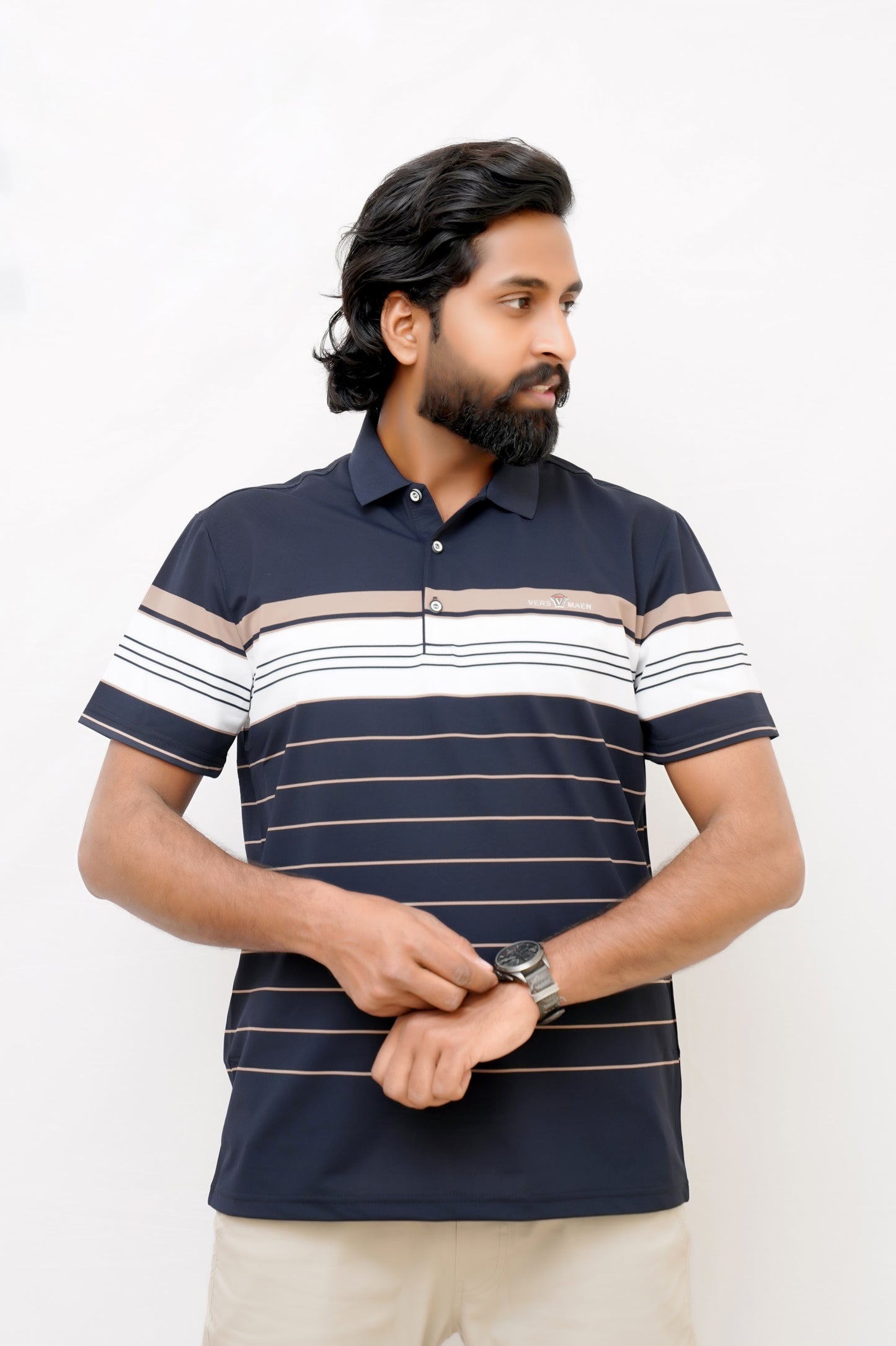 Elegant Lined Polo – Imported China Cotton-Navy Blue