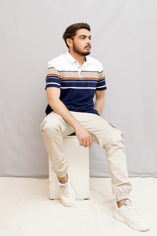 Elegant Pocket Style Polo – Imported-White&Blue