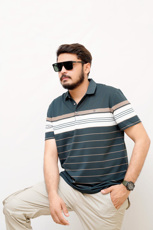 Elegant Striped Polo – Imported China Cotton-Green