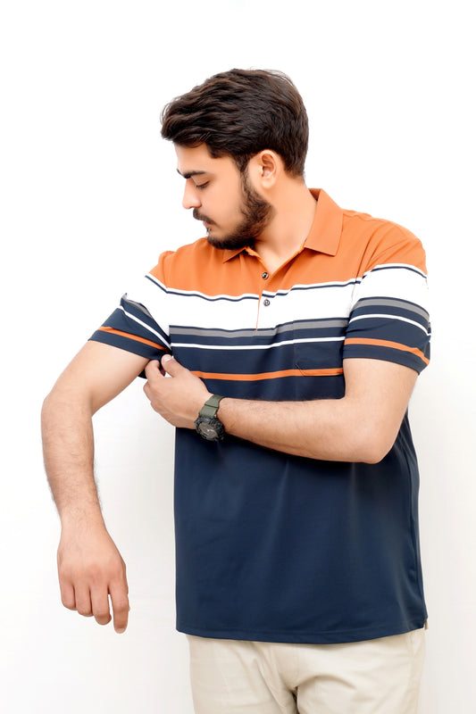 Elegant Pocket Style Polo – Imported-Orrange&Blue Lining