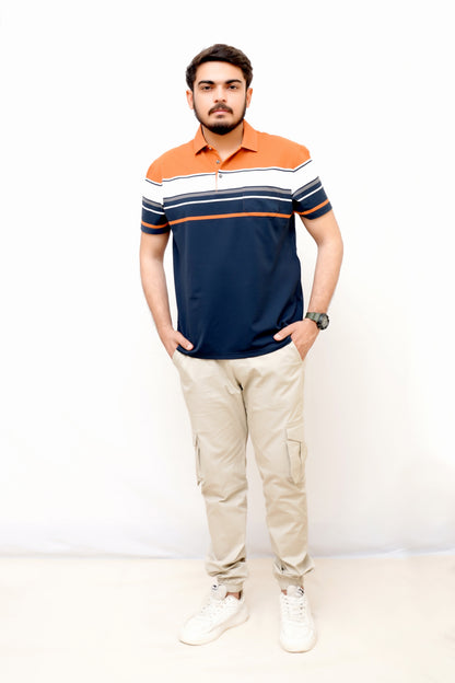 Elegant Pocket Style Polo – Imported-Orrange&Blue Lining